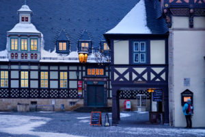 Tourist - Information and Ratskeller at the market square of Wernigerode in evening light, Harz, Saxony-Anhalt, Germany Tourist - Information and Ratskeller at the market square of Wernigerode in evening light, Harz, Saxony-Anhalt, Germany